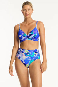 Sea Level Bikini Bottoms Cascade High Waist Gathered Side Pant Sea Level Lotus Mid Bikini Pant