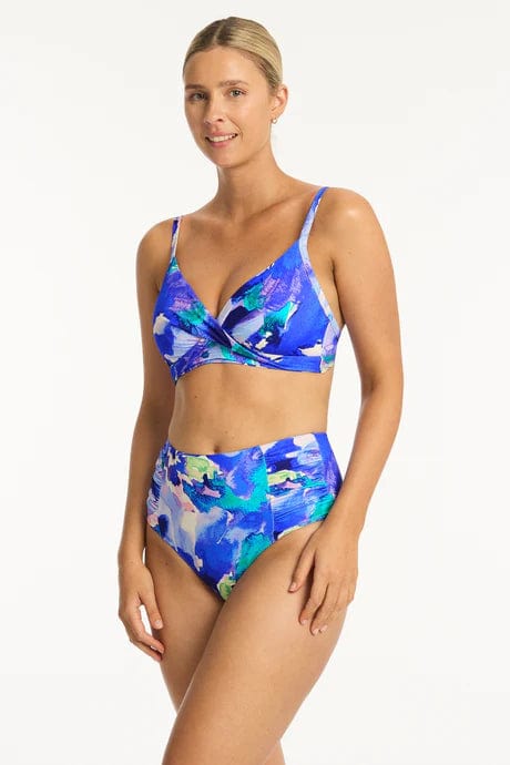 Sea Level Bikini Bottoms Cascade High Waist Gathered Side Pant Sea Level Lotus Mid Bikini Pant