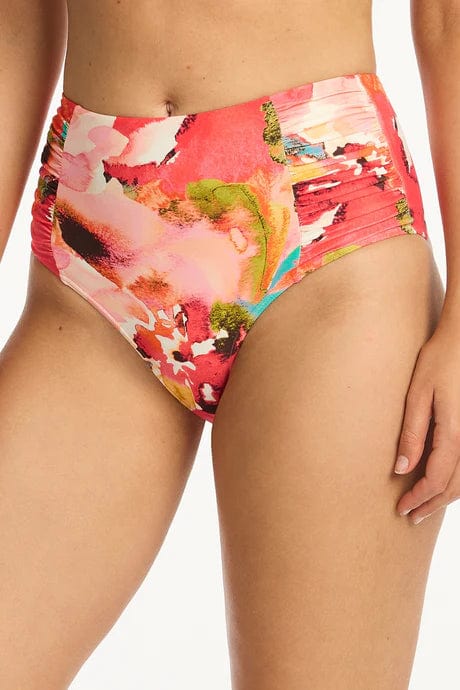 Sea Level Bikini Bottoms SL4140CC Coral / AU10/US6 Cascade High Waist Gathered Side Pant Sea Level Lotus Mid Bikini Pant