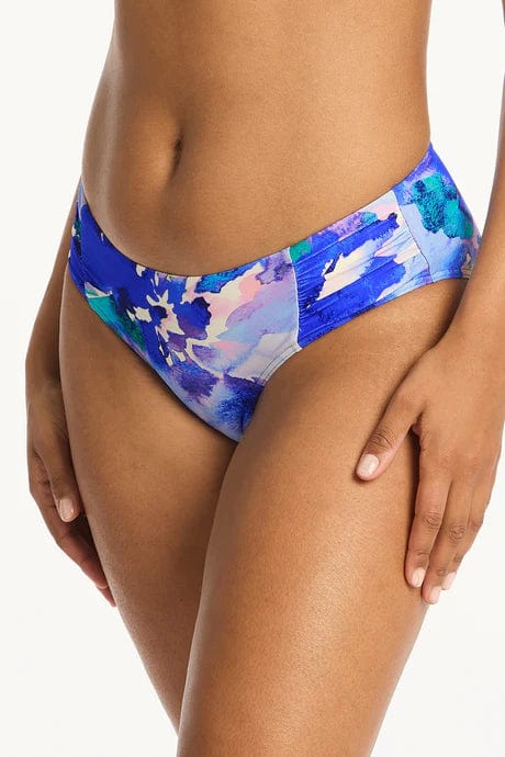 Sea Level Cascade Mid Rise Gathered Side Pant SL4006CC Sea Level Lotus Mid Bikini Pant Splash Swimwear Bikini Bottoms Cobalt / AU8/US4 9347760600394