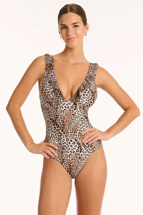 Sea Level One Pieces Congo Frill One Piece - Natural Sea Level Interlace Frill One Piece