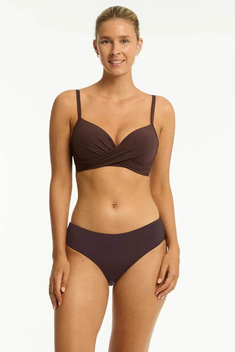 Sea Level Essentials Edit Cross Front Moulded Underwire Bra - Cocoa Essentials Edit Cross Front Moulded Underwire Bra - Cocoa Splash Swimwear