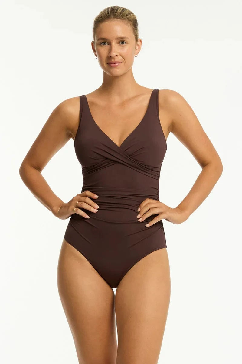 Sea Level Essentials Edit Cross Front Multifit One Piece - Cocoa Essentials Edit Cross Front Multifit One Piece - Cocoa Splash Swimwear