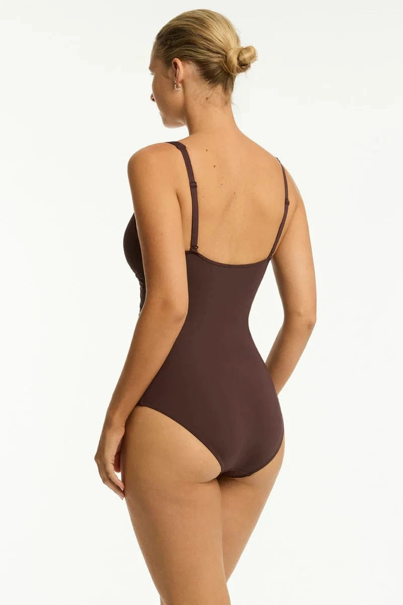 Sea Level Essentials Edit Cross Front Multifit One Piece - Cocoa Essentials Edit Cross Front Multifit One Piece - Cocoa Splash Swimwear