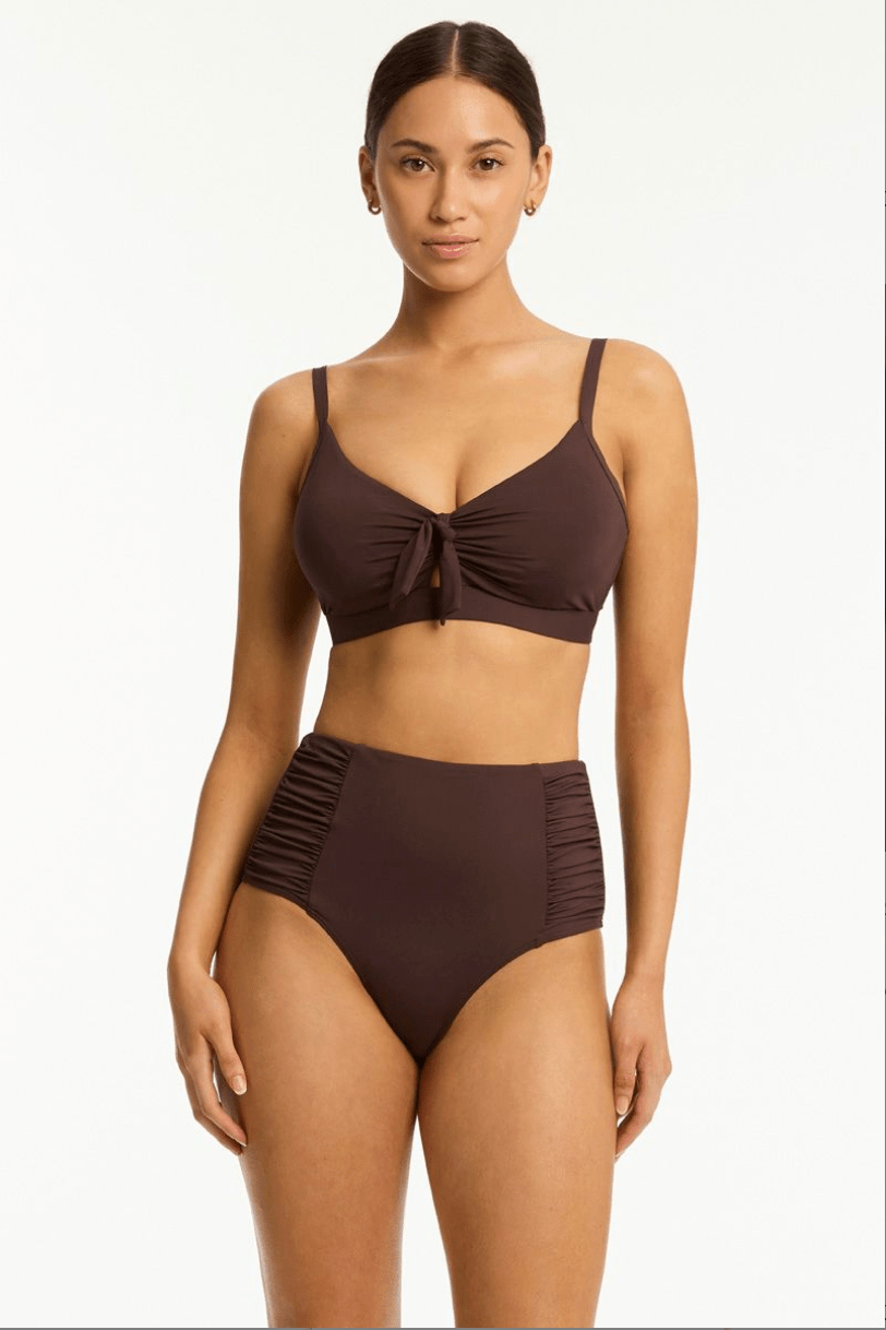 Sea Level Essentials Edit High Waist Gathered Side Pant - Cocoa Essentials Edit High Waist Gathered Side Pant - Cocoa Splash Swimwear