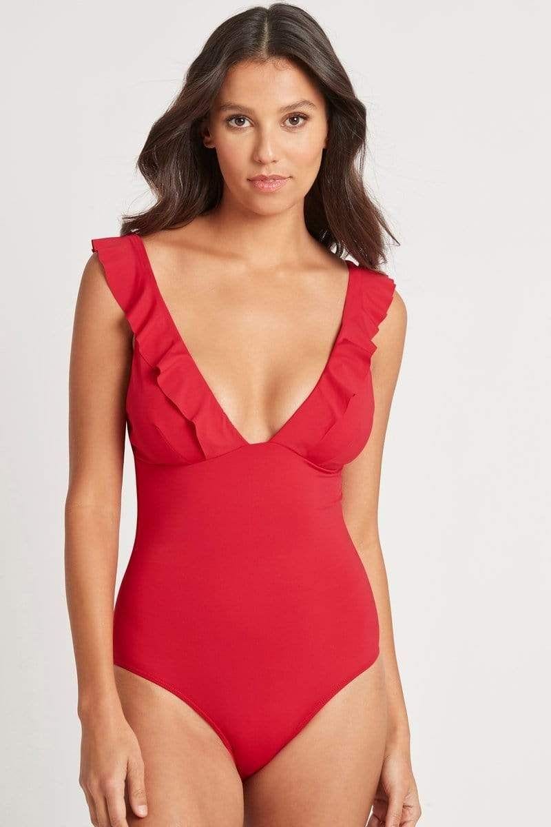 Sea Level Essentials Frill One Piece* SL1040ECO Splash Swimwear One Pieces 8 / Red 9347760411549