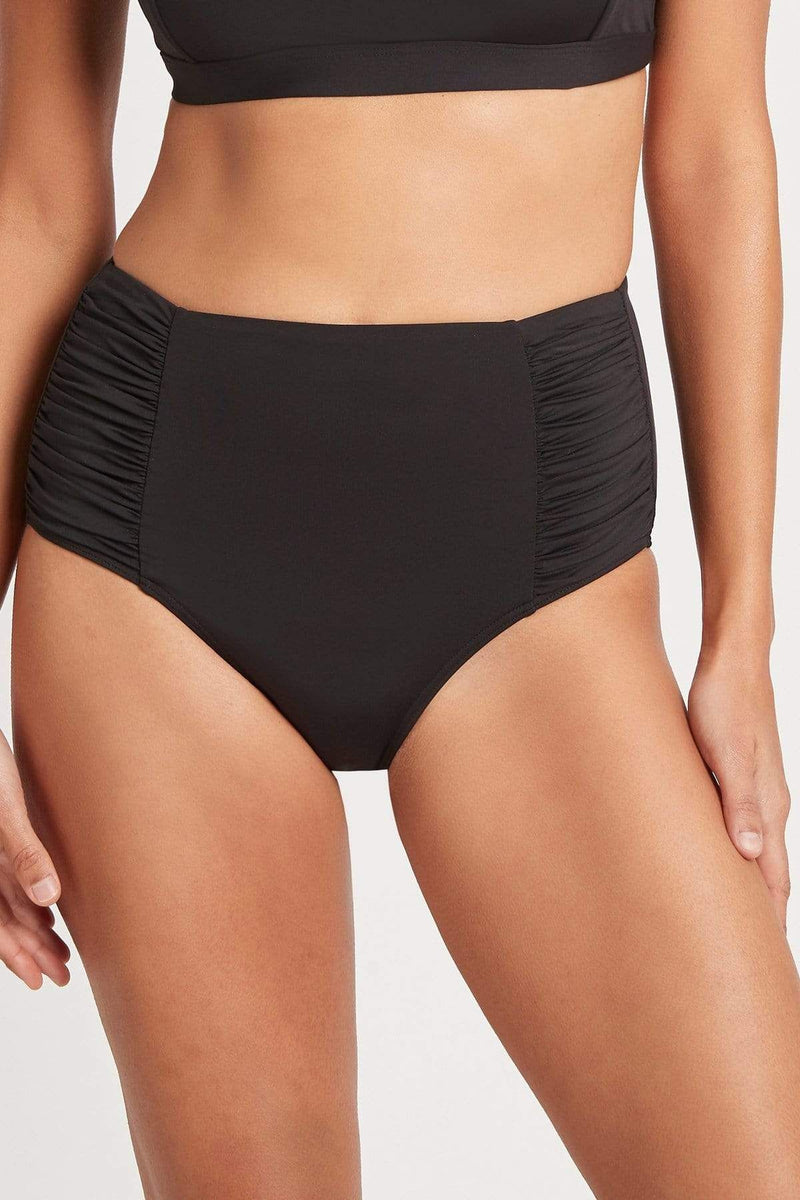 Sea Level Essentials Gathered Side High Waist Pant SL4140ECO Splash Swimwear Bikini Bottoms Black / 8 9347760412492