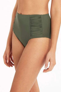 Sea Level Essentials Gathered Side High Waist Pant SL4140ECO Splash Swimwear Bikini Bottoms Khaki / 8 9347760380869