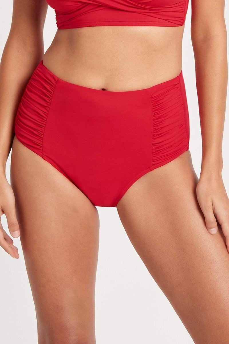 Sea Level Bikini Bottoms SL4140ECO Red / 8 Essentials Gathered Side High Waist Pant