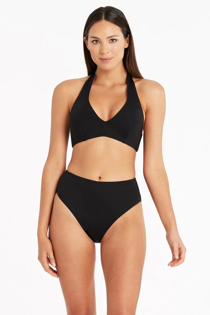 Sea Level Essentials Retro High Waist Pant - Black Splash Swimwear Bikini Bottoms