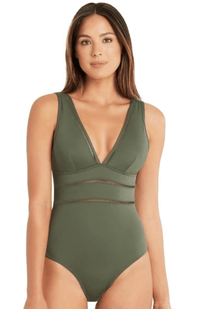 Sea Level Essentials Spliced One Piece - Khaki Splash Swimwear One Pieces