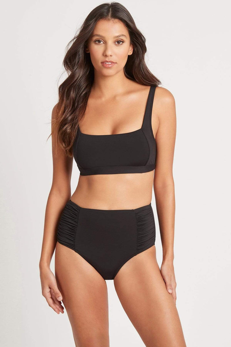 Sea Level Essentials Square Neck Bra Top - Black Splash Swimwear Bikini Tops