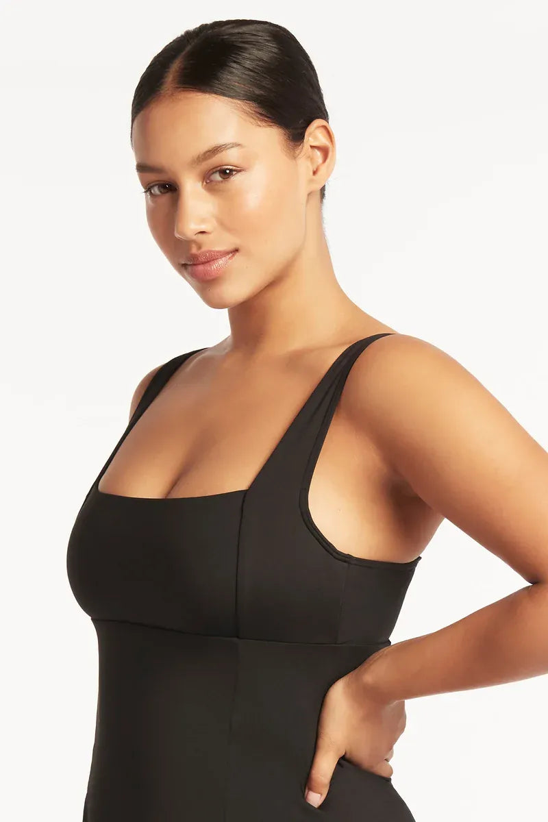 Sea Level Essentials Square Neck Swim Dress - Black Essentials Square Neck Swim Dress Black Splash Swimwear Swim Dress