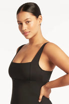Sea Level Essentials Square Neck Swim Dress - Black Essentials Square Neck Swim Dress Black Splash Swimwear Swim Dress