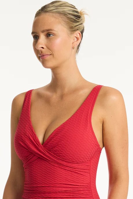 Sea Level One Pieces Honeycomb Cross Front Multifit One Piece - Red Sea Level Lotus Cross Front One Piece