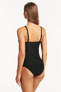 Sea Level Honeycomb Cross Front Multifit Singlet Top - Black Sea Level Lotus Mid Bikini Pant Splash Swimwear Tankini Tops