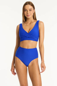 Sea Level Honeycomb Cross Front Multifit Top - Cobalt Sea Level Lotus Mid Bikini Pant Splash Swimwear Bikini Tops