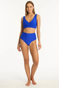 Sea Level Honeycomb Cross Front Multifit Top - Cobalt Sea Level Lotus Mid Bikini Pant Splash Swimwear Bikini Tops