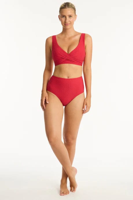 Sea Level Honeycomb Cross Front Multifit Top - Red Sea Level Lotus Mid Bikini Pant Splash Swimwear Bikini Tops