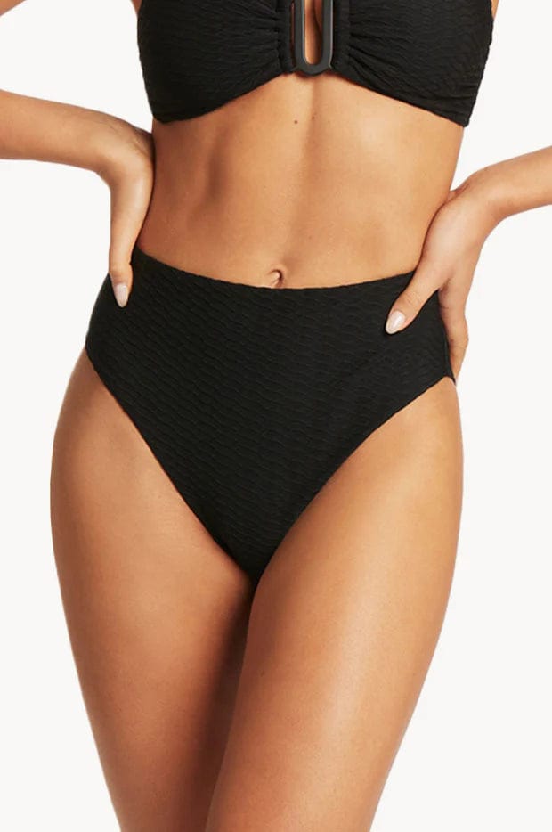 Sea Level Honeycomb High Waist Pant - Black Sea Level Honeycomb High Waist Pant - Black Splash Swimwear Bikini Bottoms