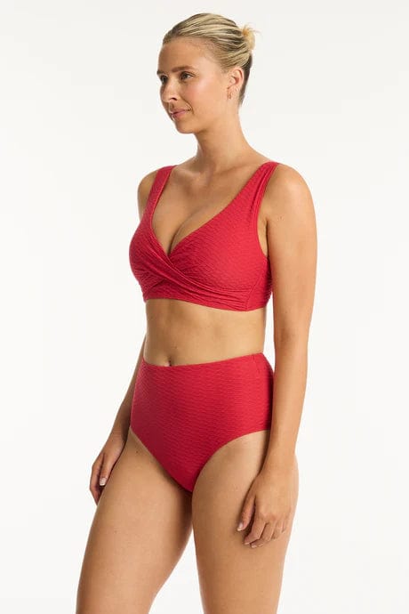 Sea Level Honeycomb High Waist Pant - Red Sea Level Lotus Mid Bikini Pant Splash Swimwear Bikini Bottoms