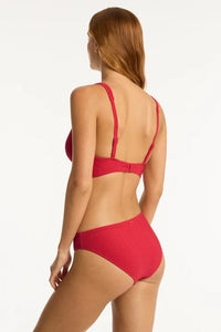 Sea Level Bikini Tops Honeycomb Longline Top - Red Sea Level Lotus Mid Bikini Pant