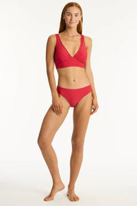 Sea Level Honeycomb Longline Top - Red Sea Level Lotus Mid Bikini Pant Splash Swimwear Bikini Tops