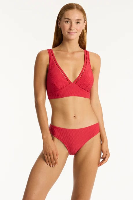 Sea Level Honeycomb Longline Top - Red Sea Level Lotus Mid Bikini Pant Splash Swimwear Bikini Tops