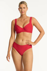 Sea Level Honeycomb Mid Bikini Pant - Red Sea Level Lotus Mid Bikini Pant Splash Swimwear Bikini Bottoms