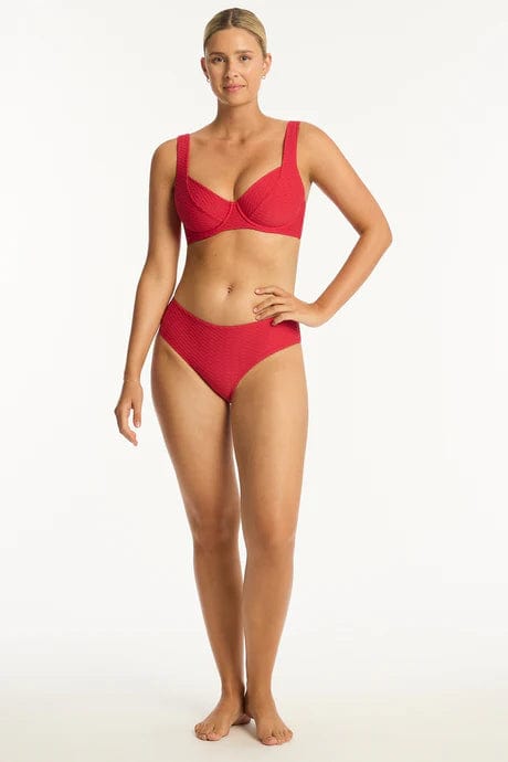 Sea Level Honeycomb Mid Bikini Pant - Red Sea Level Lotus Mid Bikini Pant Splash Swimwear Bikini Bottoms