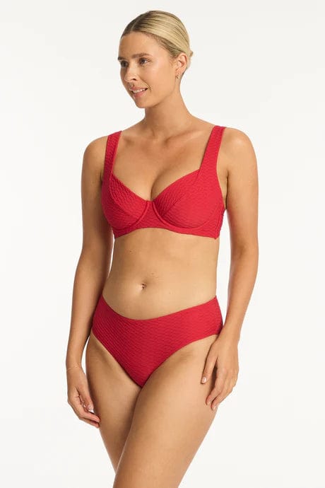 Sea Level Bikini Bottoms Honeycomb Mid Bikini Pant - Red Sea Level Lotus Mid Bikini Pant