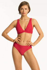 Sea Level Bikini Bottoms Honeycomb Mid Bikini Pant - Red Sea Level Lotus Mid Bikini Pant