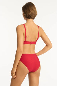 Sea Level Bikini Bottoms Honeycomb Mid Bikini Pant - Red Sea Level Lotus Mid Bikini Pant