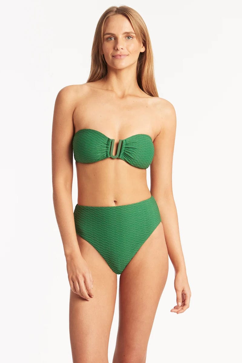 Sea Level Honeycomb Retro High Waist Pant - Green Splash Swimwear Bikini Bottoms