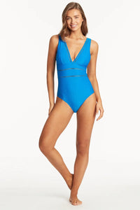 Sea Level Honeycomb Spliced One Piece - Capri Sea Level Honeycomb Spliced One Piece Splash Swimwear One Pieces