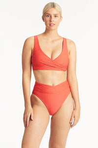 Honeycomb Wrap High Waist Pant - Tangerine - Sea Level - Splash Swimwear  - bikini bottoms, Mar23, Sea Level, Womens - Splash Swimwear 
