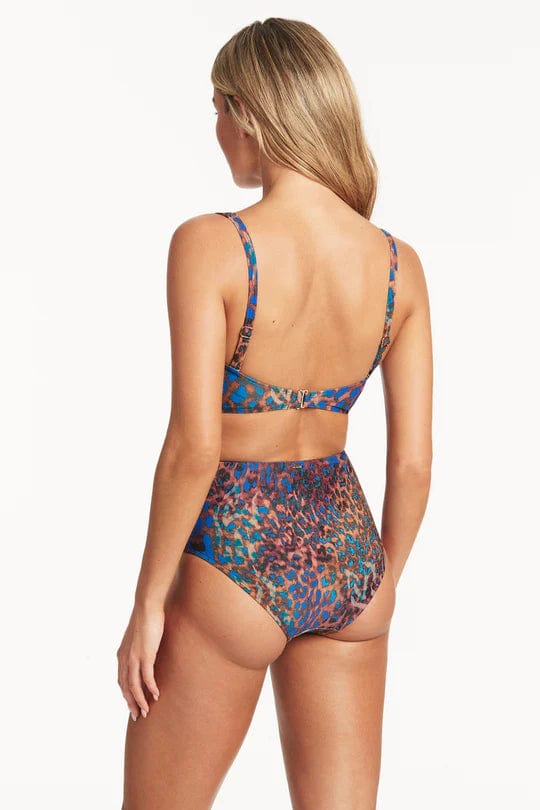 Sea Level Hunter High Waist Gathered Side Pant - Blue Splash Swimwear Bikini Bottoms