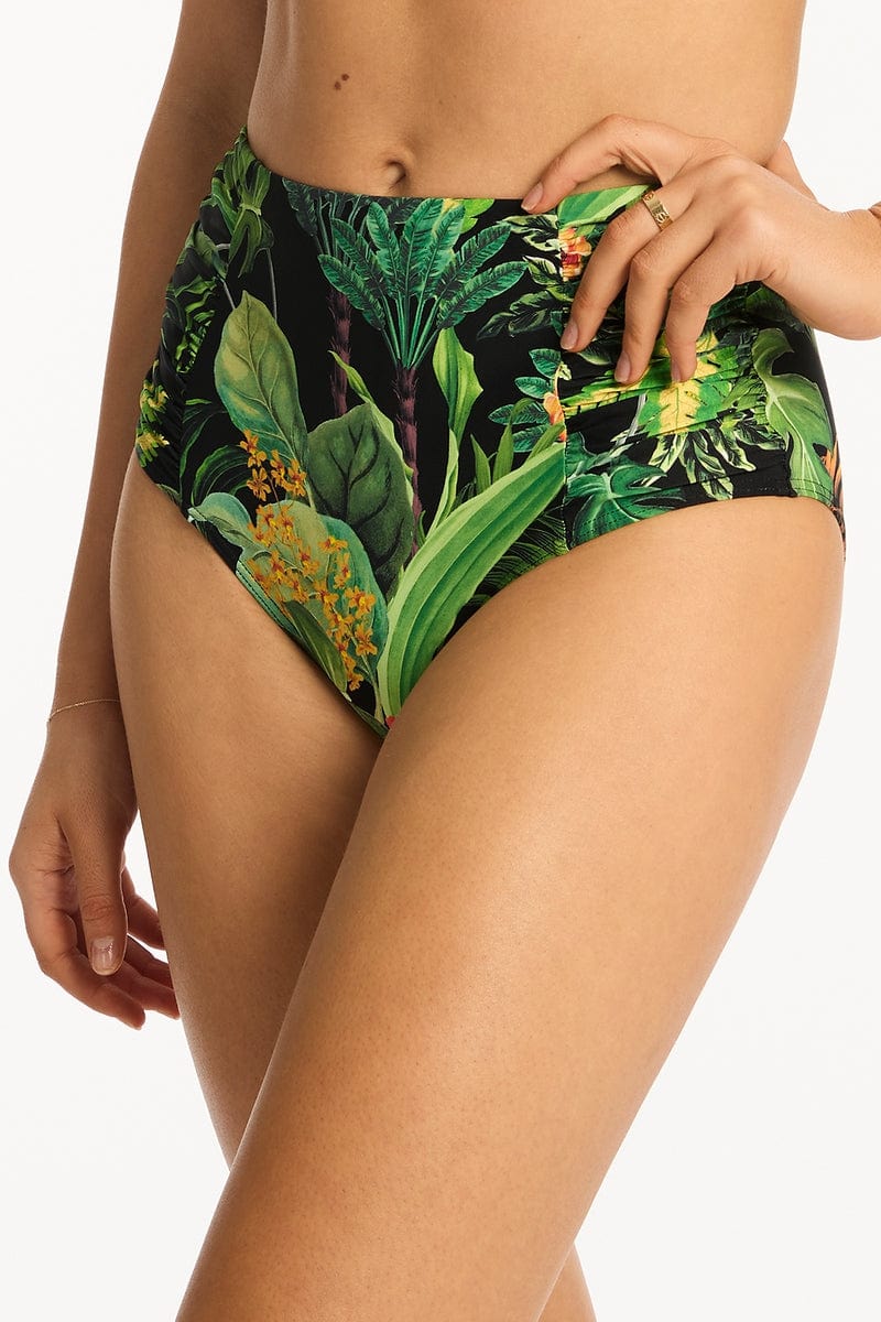 Sea Level Lotus High Waist Gathered Side Pant SL4140LO Sea Level Lotus High Waist Gathered Side Pant Splash Swimwear Bikini Bottoms Black / AU8/US4 9347760599780