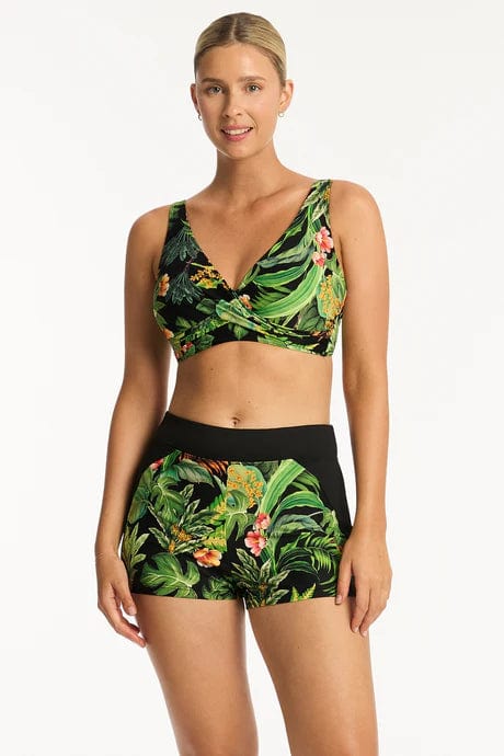 Sea Level Lotus Swim Short - Black Sea Level Lotus Mid Bikini Pant Splash Swimwear Bikini Bottoms