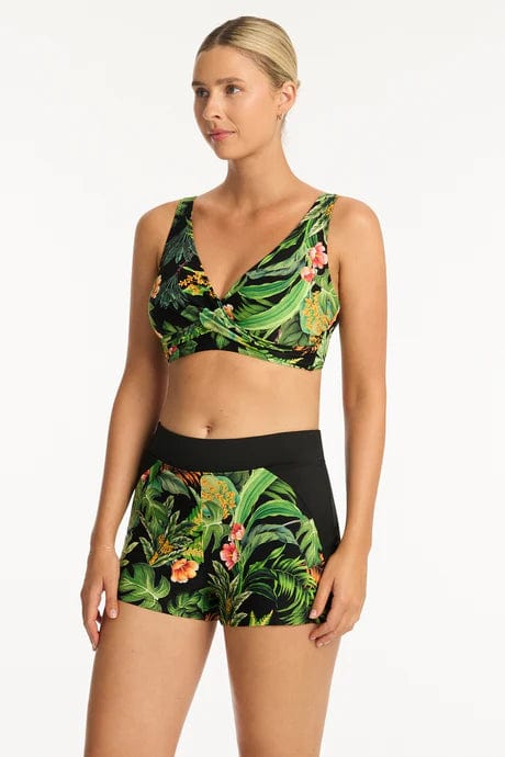 Sea Level Lotus Swim Short - Black Sea Level Lotus Mid Bikini Pant Splash Swimwear Bikini Bottoms