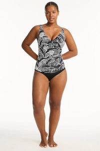 Sea Level Pampas Cross Front Singlet - Black Splash Swimwear Singlet