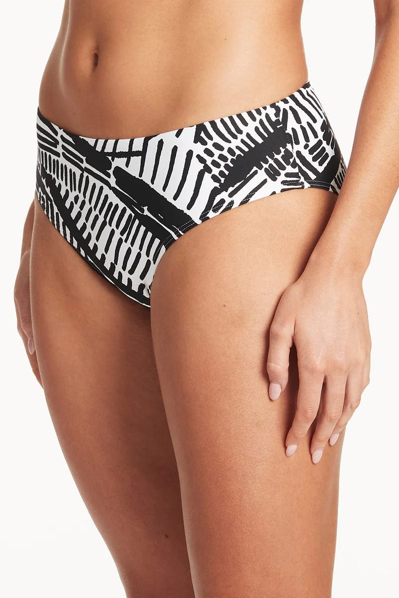 Sea Level Pampas Mid Bikini Pant - Black Splash Swimwear Bikini Bottoms