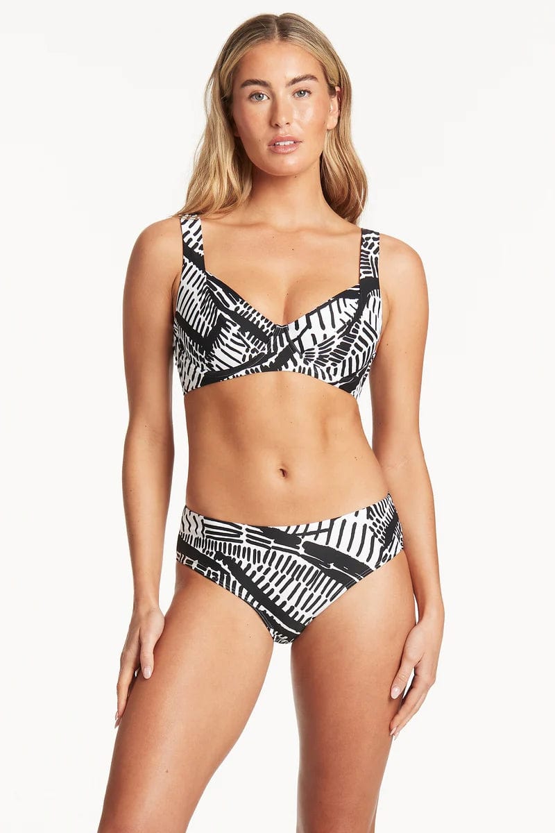 Sea Level Pampas Mid Bikini Pant - Black Splash Swimwear Bikini Bottoms