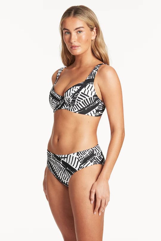 Sea Level Pampas Mid Bikini Pant - Black Splash Swimwear Bikini Bottoms