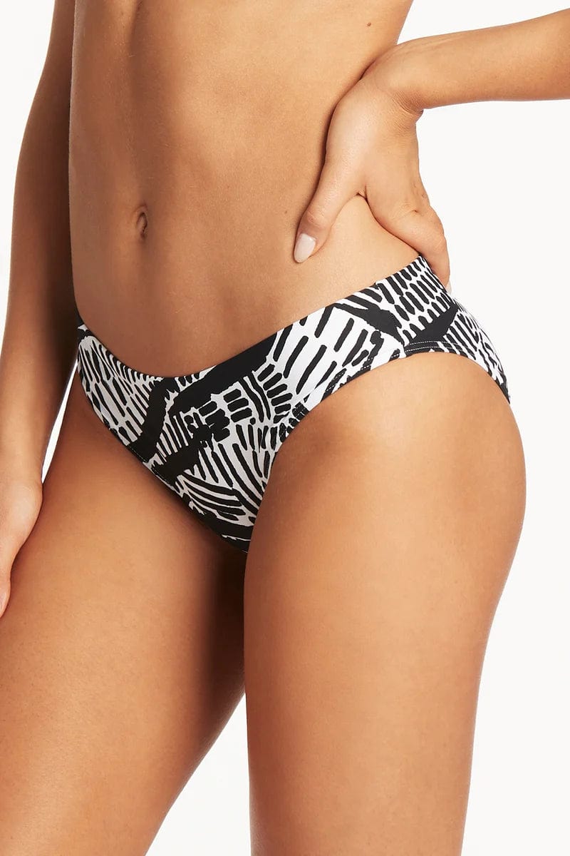 Sea Level Pampas Regular Bikini Pant - Black Splash Swimwear Bikini Bottoms