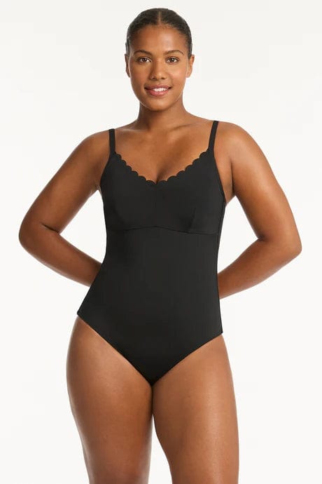 Sea Level One Pieces Scalloped DD/E Bralette One Piece - Black