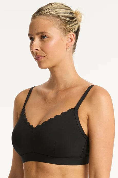 Sea Level Bikini Tops Scalloped DD/E Cup Bralette - Black