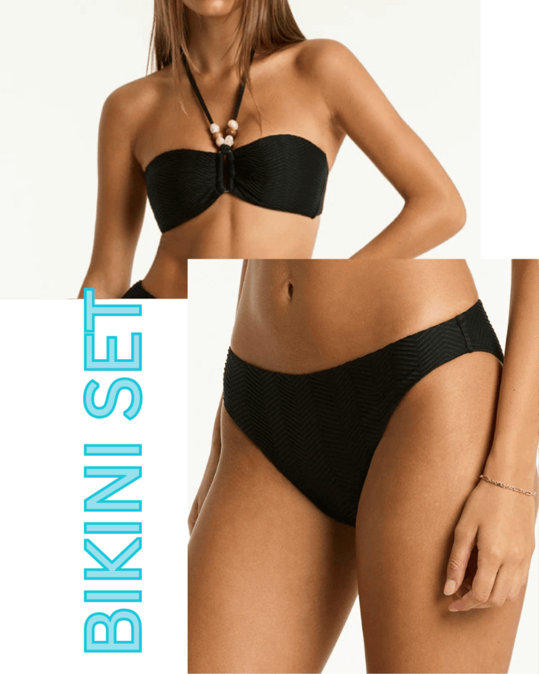 Sea Level Sea Level Caracus Ring Bandeau & Regular Cheeky Pant Bikini Set - Black Sea Level Caracus Ring Bandeau & Regular Cheeky Pant Bikini Set Splash Swimwear Bikini Set