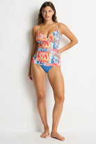 Sea Level Sea Level Coco Islands Cross Front Scoop Back Tankini - Blue Sea Level Coco Islands Cross Front Scoop Back Tankini - Blue Splash Swimwear Tankini Tops