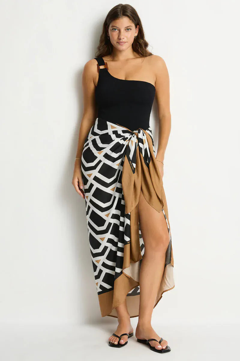 Sea Level Sea Level Costa Long Sarong - Black Print SL9171CT Sea Level Costa Long Sarong - Black Print Splash Swimwear Sarongs 9347760766991